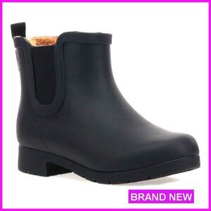 Waterproof Chelsea Booties Plush Lined Slip On Ankle Boots Rain Bootie